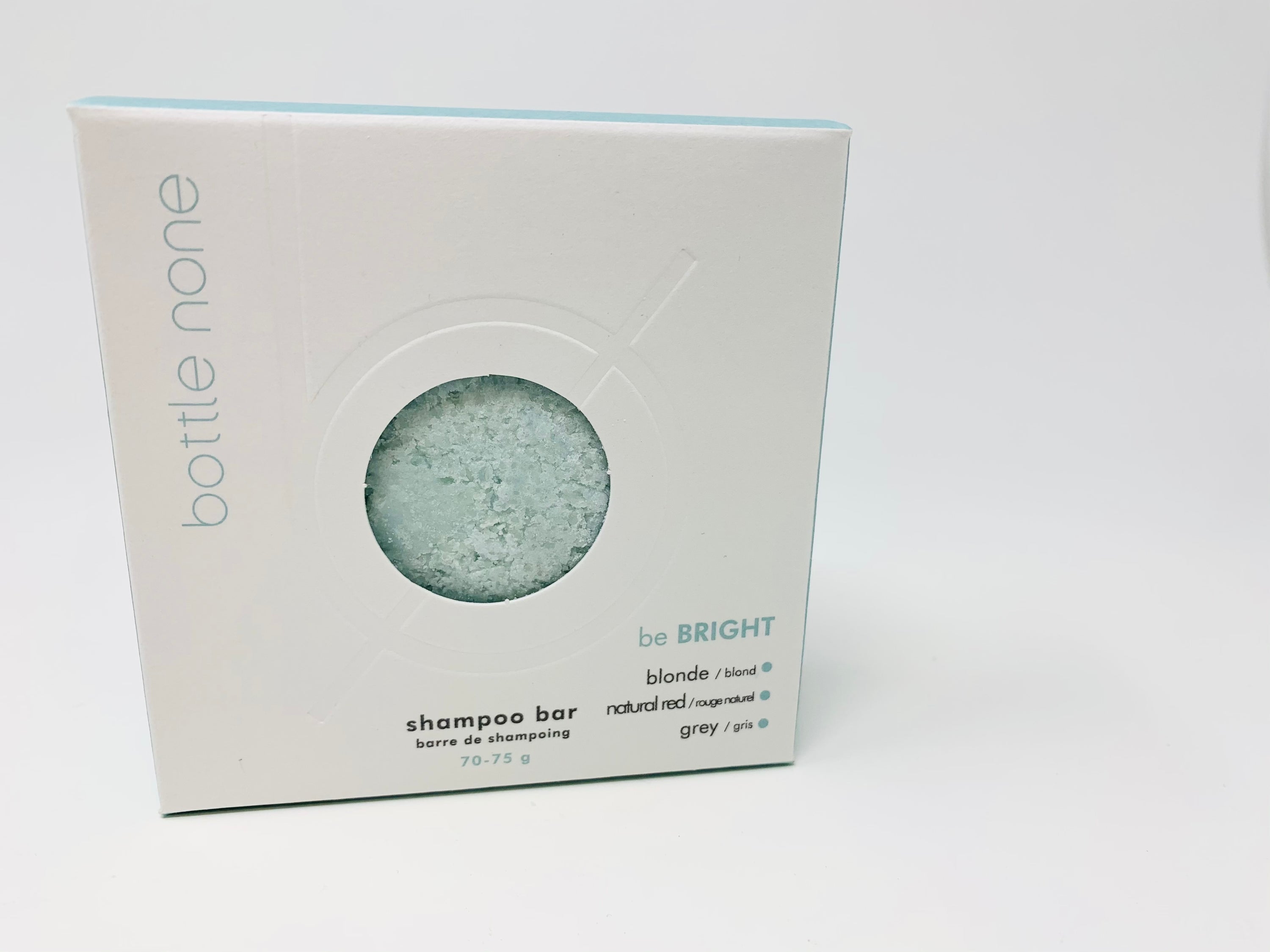 be BRIGHT Shampoo Bar Boxed, designed for blond hair, showcasing its eco-friendly packaging and natural ingredients.