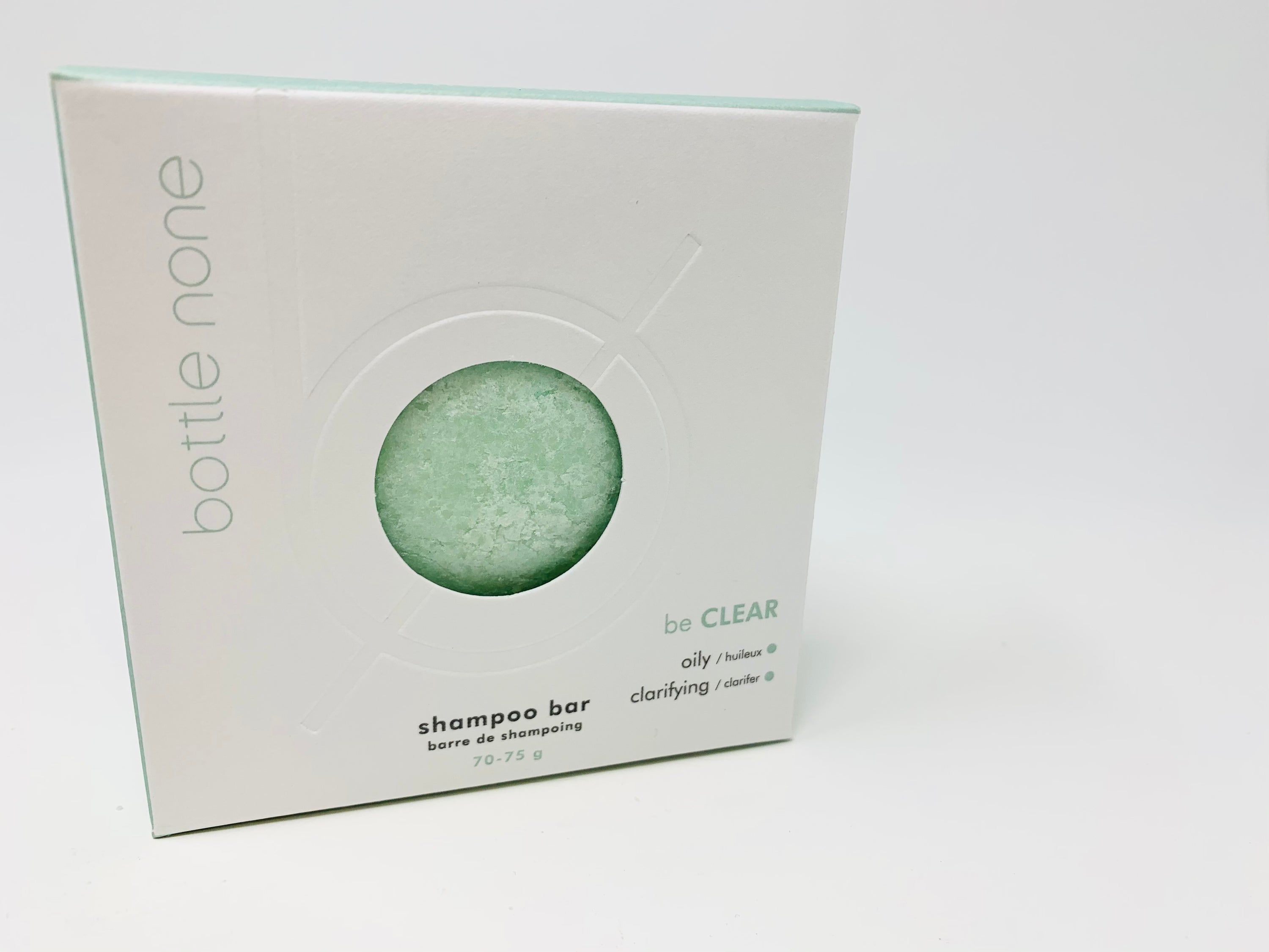 be CLEAR Shampoo Bar Boxed, 70-75g, designed for oily scalps with natural ingredients and antiseptic oils.