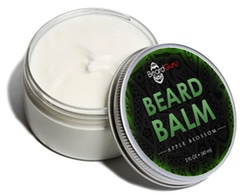 BeardGuru Premium Beard Balm in Apple Blossom with a smooth texture and natural ingredients, displayed in a stylish container.