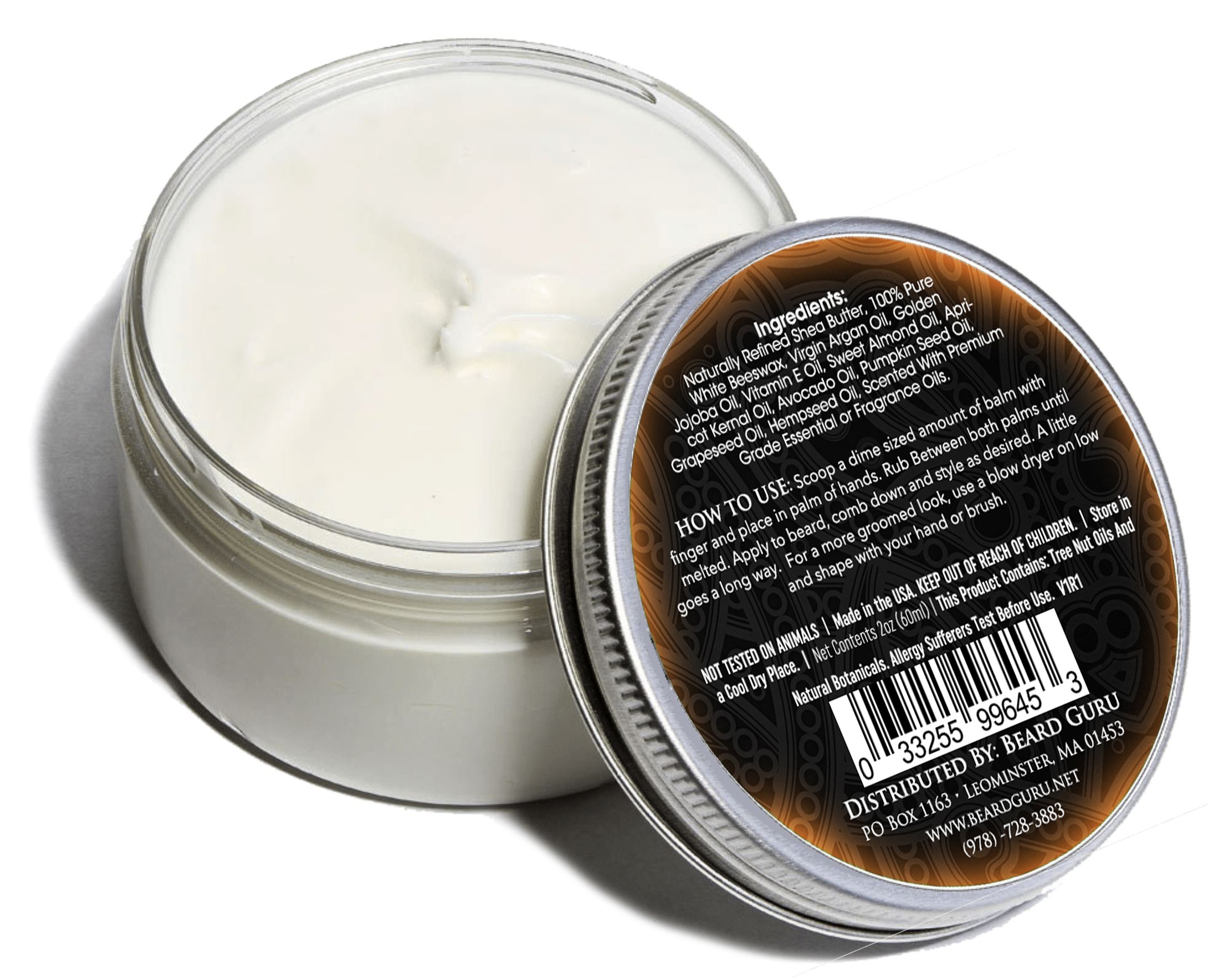 BeardGuru Premium Beard Balm: Rebel in a stylish container, showcasing its rich texture and natural ingredients.