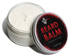 BeardGuru Premium Beard Balm in a stylish container, showcasing its clean cologne scent and natural ingredients for beard care.