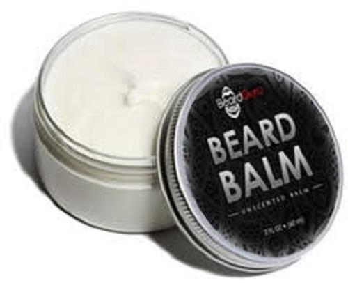 BeardGuru Premium Beard Balm in a sleek container, showcasing its unscented formula and natural ingredients for beard care.