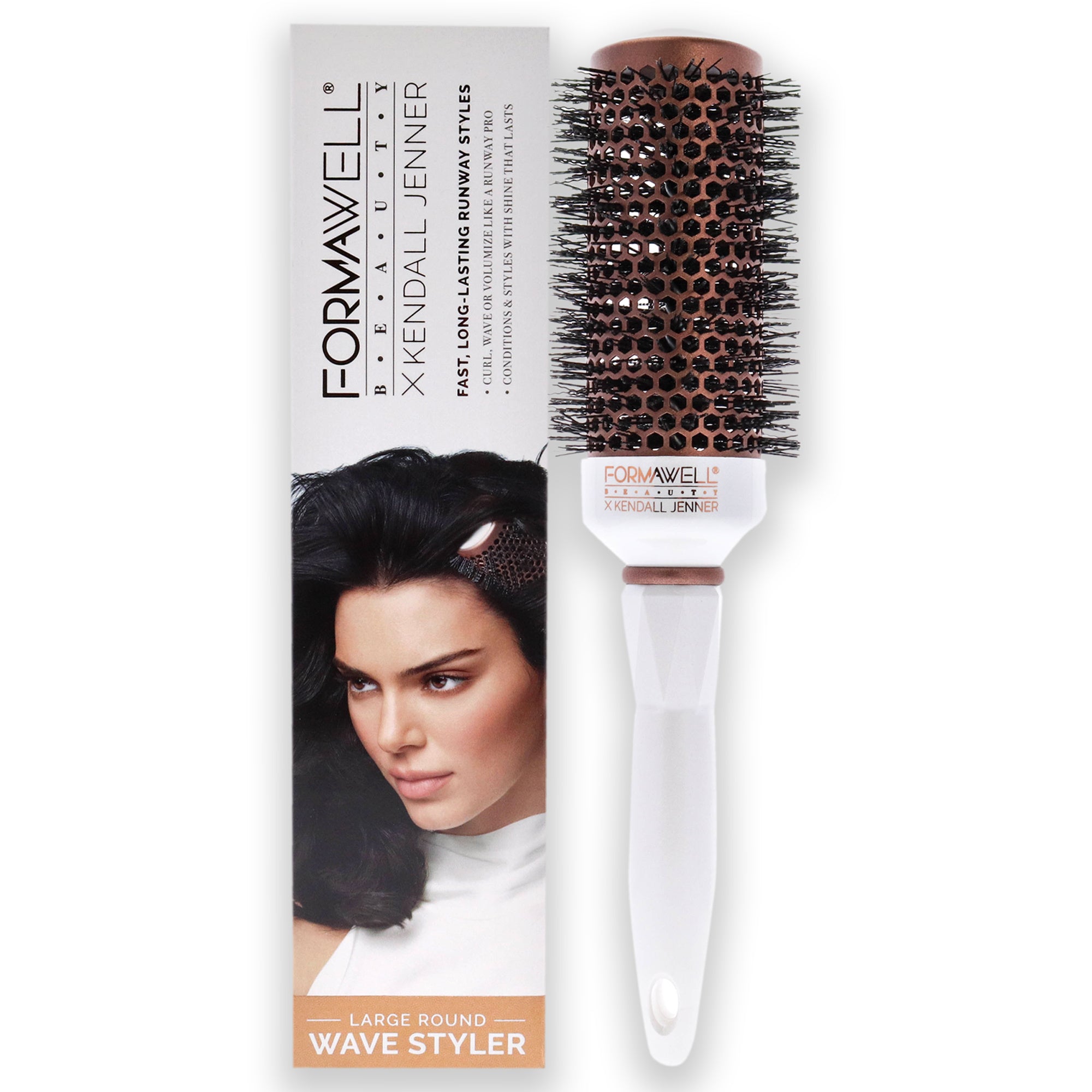 Beauty X Kendall Jenner Large Round Brush with sleek design and high-quality bristles for styling hair.