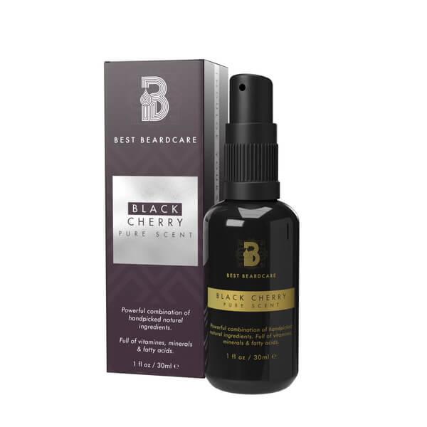 30ml bottle of Black Cherry Beard Oil with a luxurious design, showcasing its rich ingredients and enticing scent.