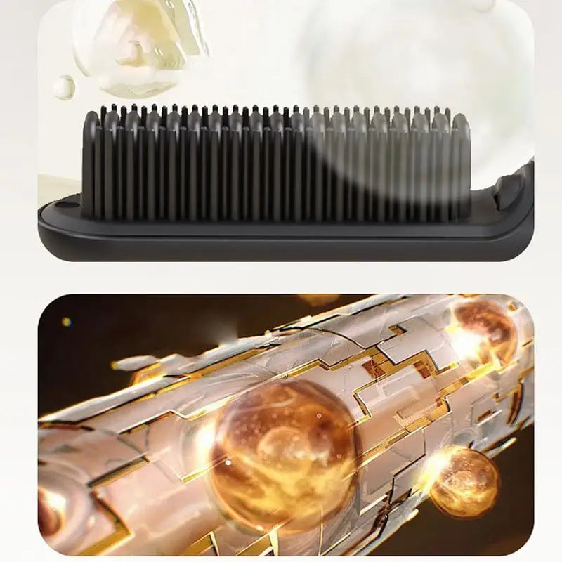 A cordless brush straightener for women, featuring a sleek design and negative ion technology for smooth, frizz-free hair.