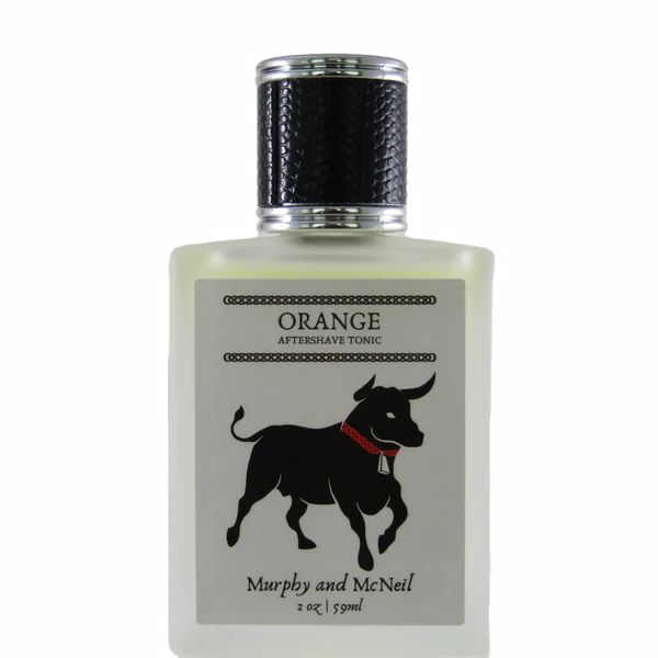 Bull and Bell Series Orange Aftershave Tonic by Murphy and McNeil in a sleek 59 ml bottle with a vibrant orange label.