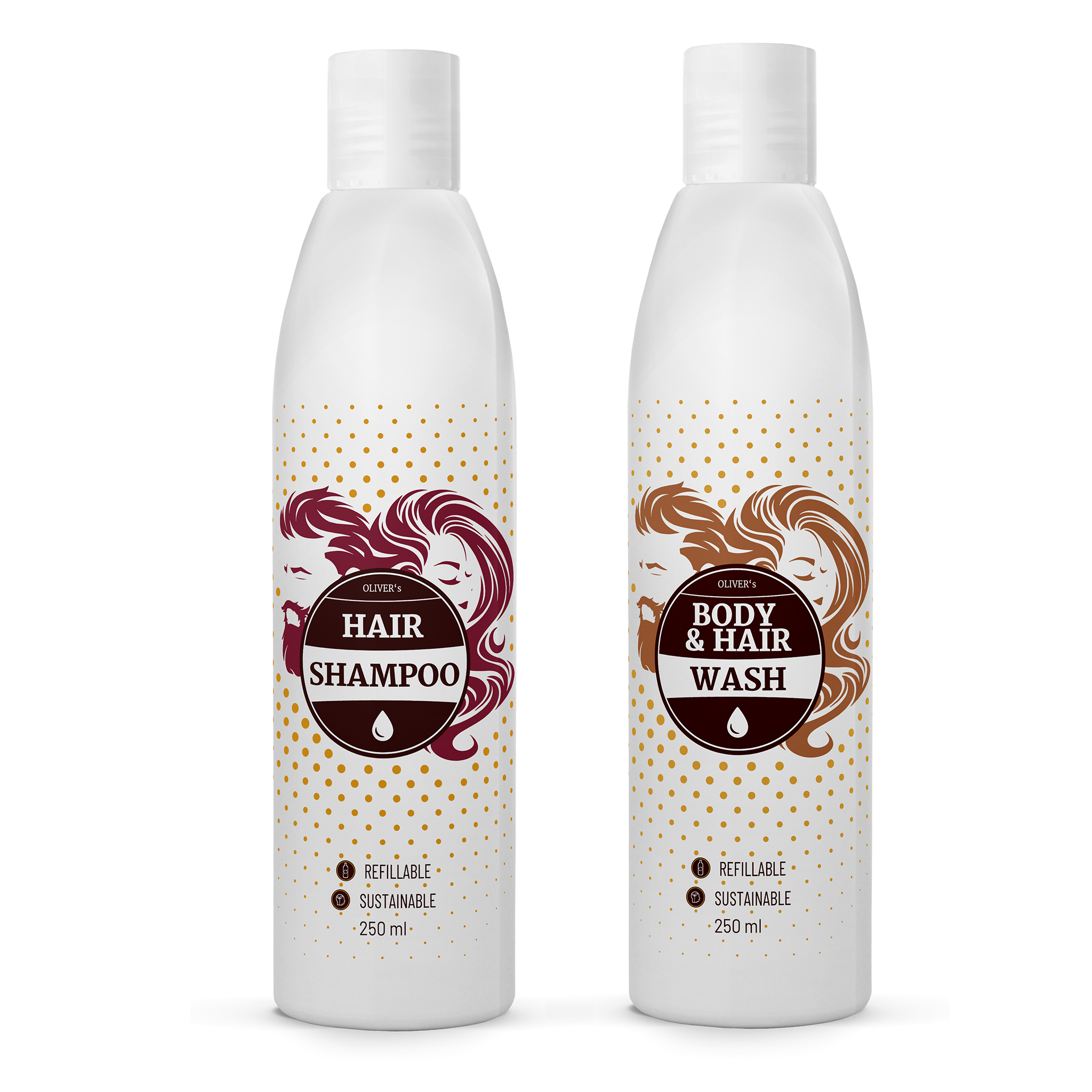 Bottle of CALMING Hair Shampoo with flaxseed and fruit acids, designed for fine and sensitive hair care.