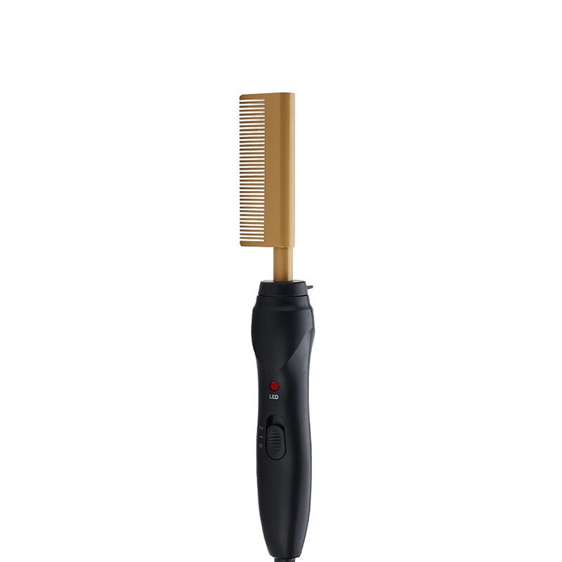 Ceramic Electric Hot Comb Hair Dryer Brush in black, showcasing its sleek design and LED display.