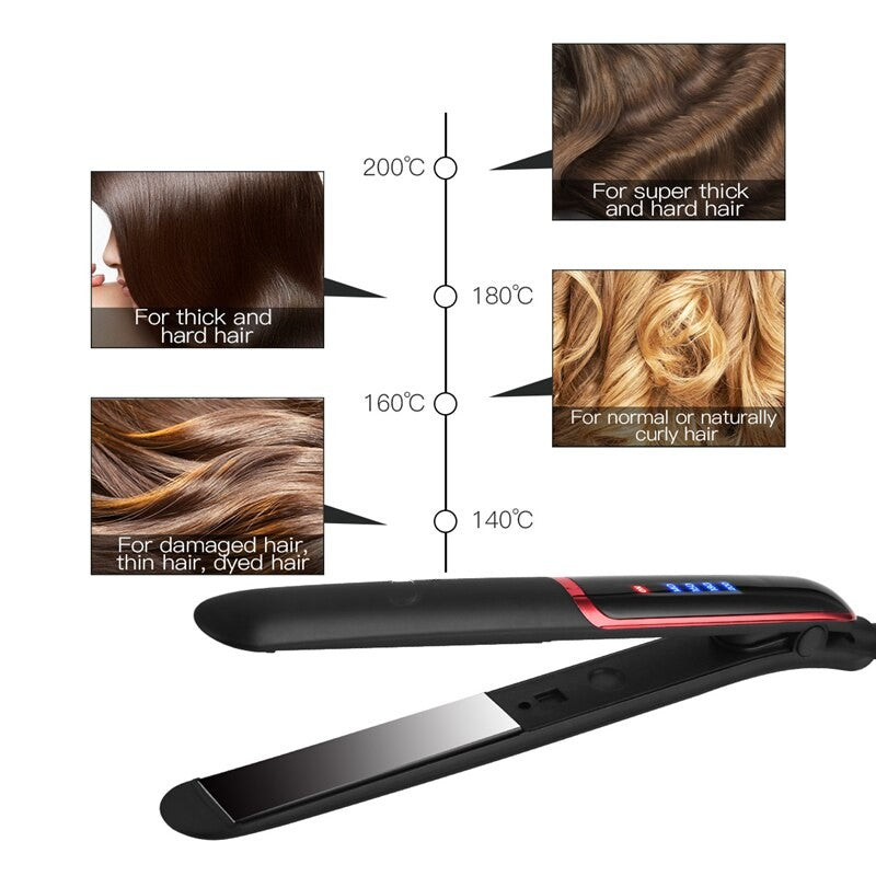 Ceramic Hair Straightener Electric Hair Curler Flat Iron with LED Display, showcasing its sleek design and ceramic plates for smooth styling.