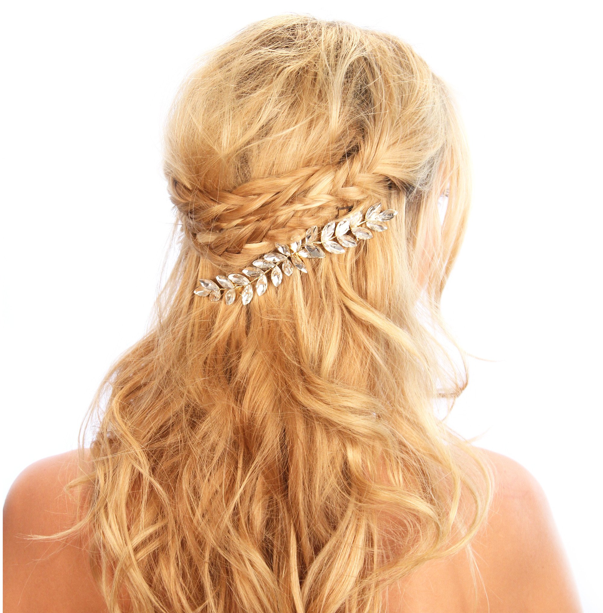 Climbing Vine Hair Comb with crystal embellished leaves on metal prongs, showcasing a vintage-inspired design.