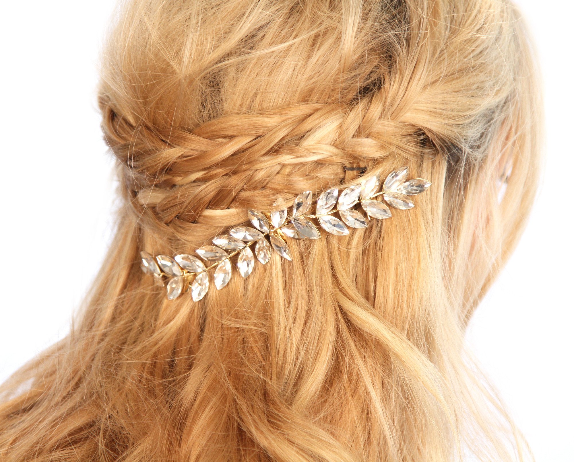 Climbing Vine Hair Comb with crystal embellished leaves on metal prongs, showcasing a vintage-inspired design.