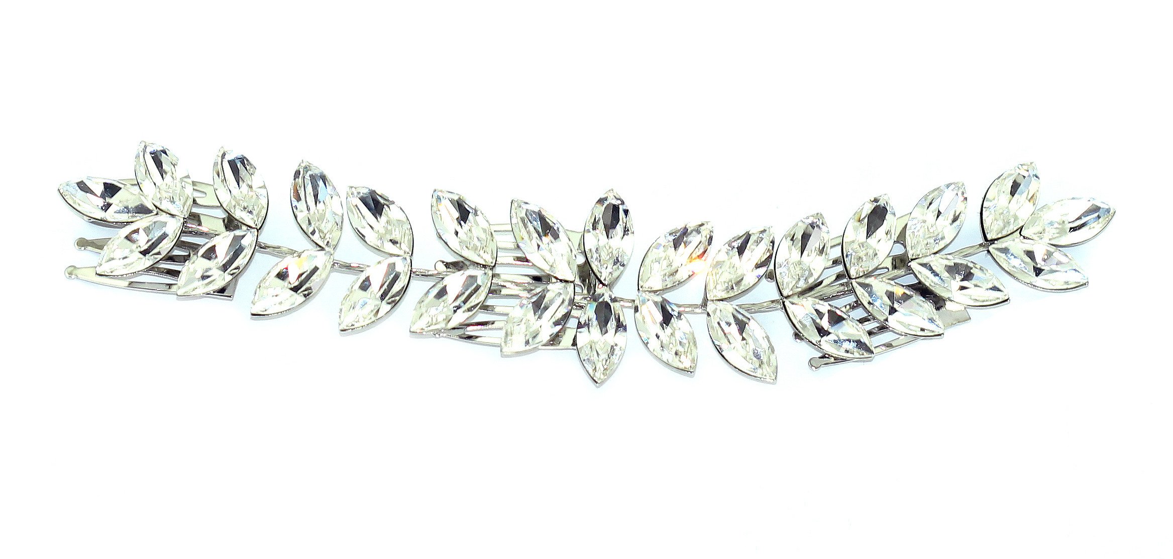 Climbing Vine Hair Comb with crystal embellished leaves on metal prongs, showcasing a vintage-inspired design.