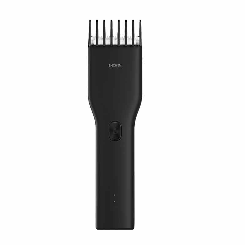 Cordless hair clipper shaver for adults and children, featuring a sleek black and white design with genuine leather accents.