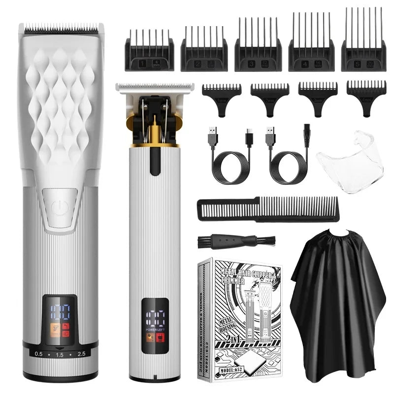 Cordless Professional Trimmer with all-metal body and accessories, showcasing its sleek design and functionality.