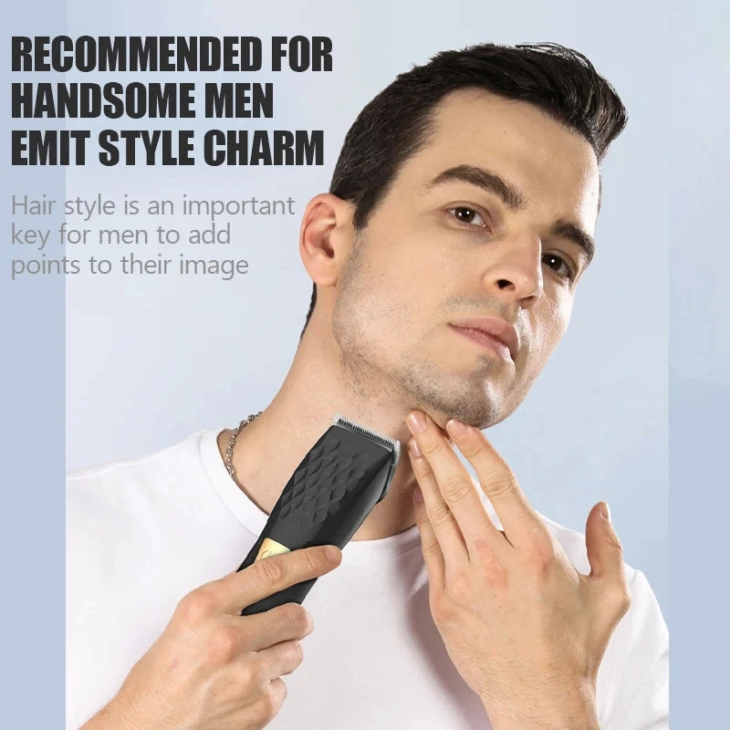 Cordless Professional Trimmer with all-metal body and accessories, showcasing its sleek design and functionality.