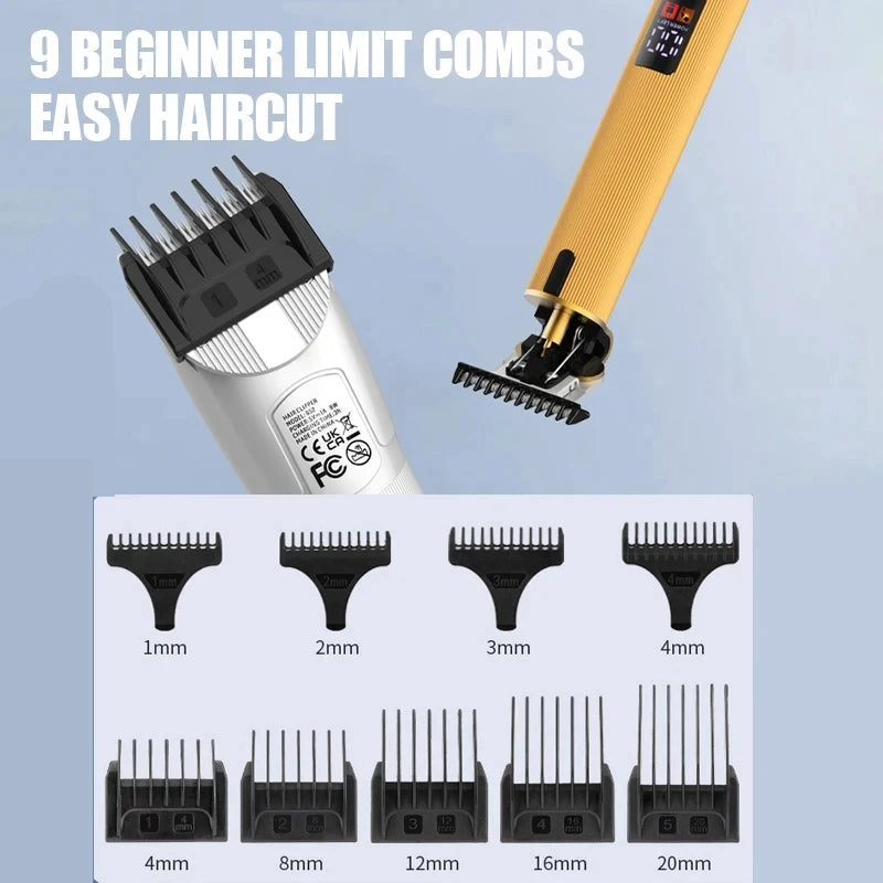 Cordless Professional Trimmer with all-metal body and accessories, showcasing its sleek design and functionality.