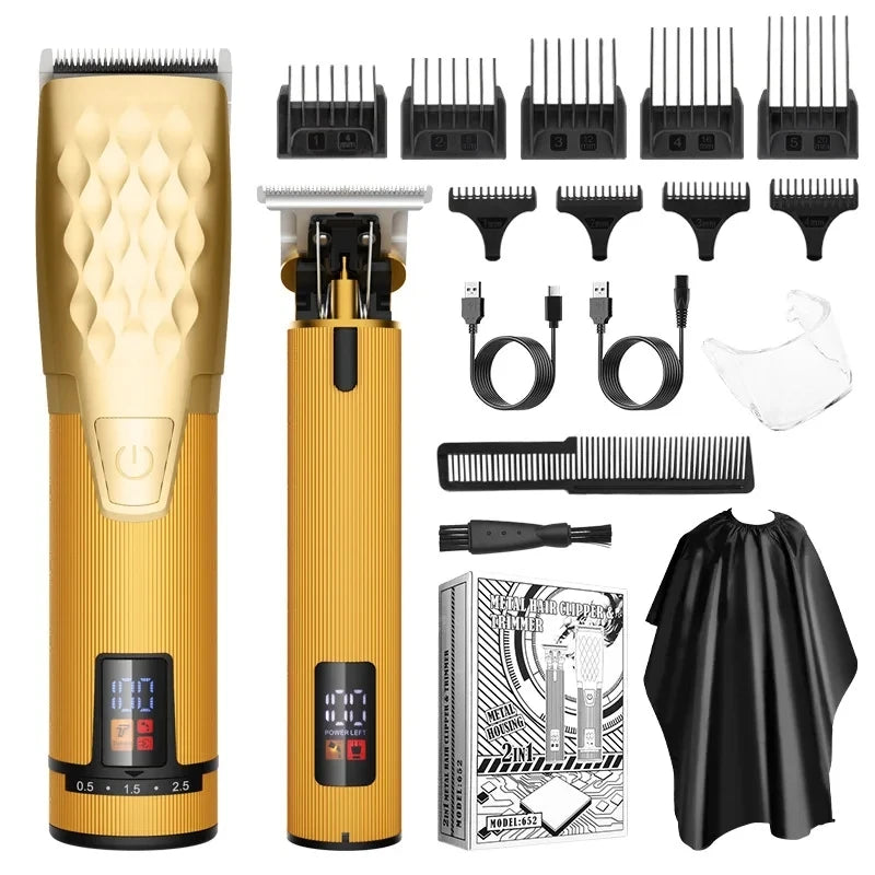 Cordless Professional Trimmer with all-metal body and accessories, showcasing its sleek design and functionality.