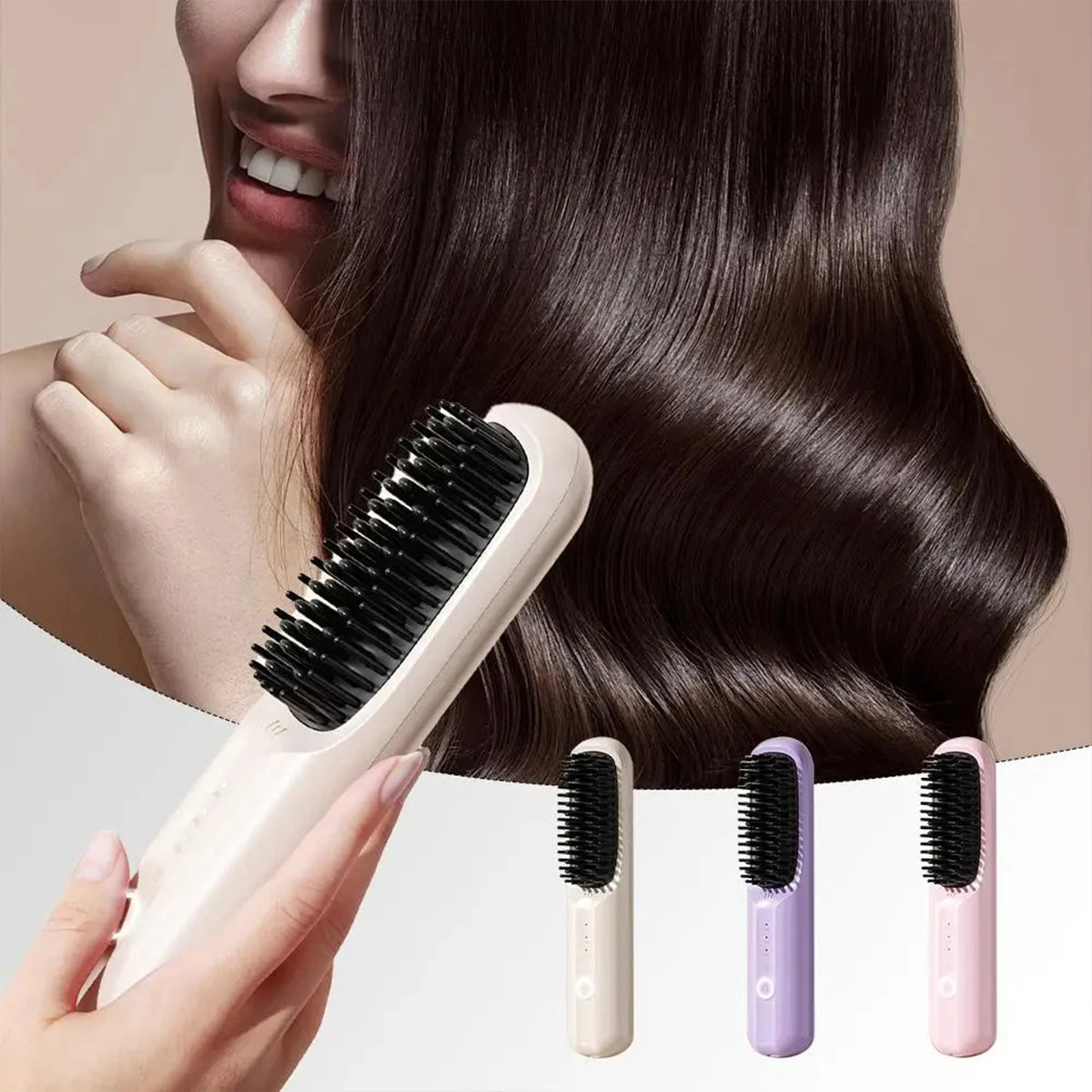 Cordless Straightener Brush designed for women, featuring a sleek ergonomic design and adjustable temperature settings for easy hair styling.