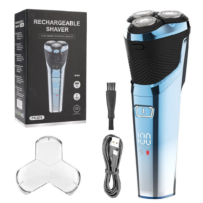 Cordless Wet Dry Electric Shaver for Men, showcasing its sleek design and USB charging capability.