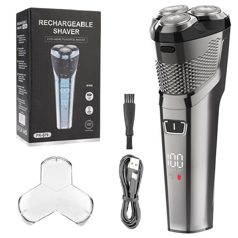 Cordless Wet Dry Electric Shaver for Men, showcasing its sleek design and USB charging capability.