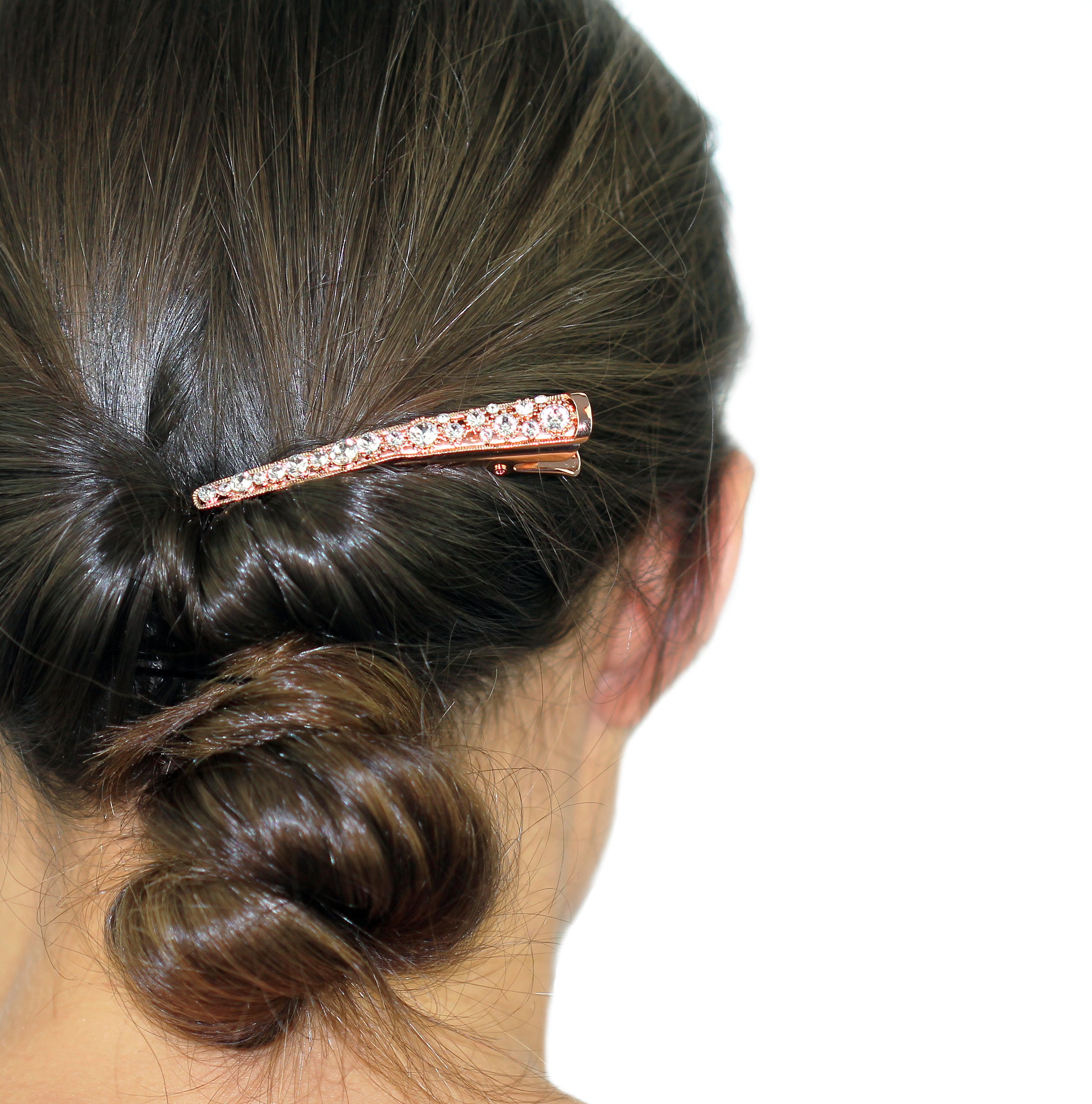 A luxurious Crystal Hair Clip featuring hand-set Swarovski crystals on a brass base, available in gold, rose gold, and rhodium plating.