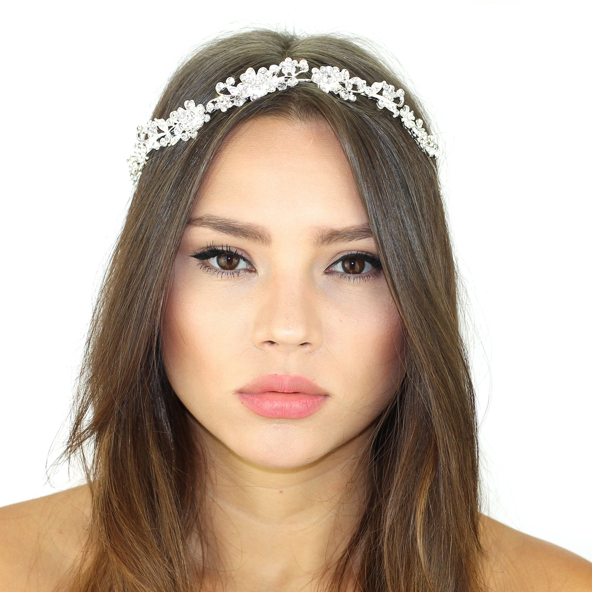 Elegant Crystal Vines Headpiece featuring sparkling glass rhinestones and silk ties, designed for a perfect fit and stylish look.