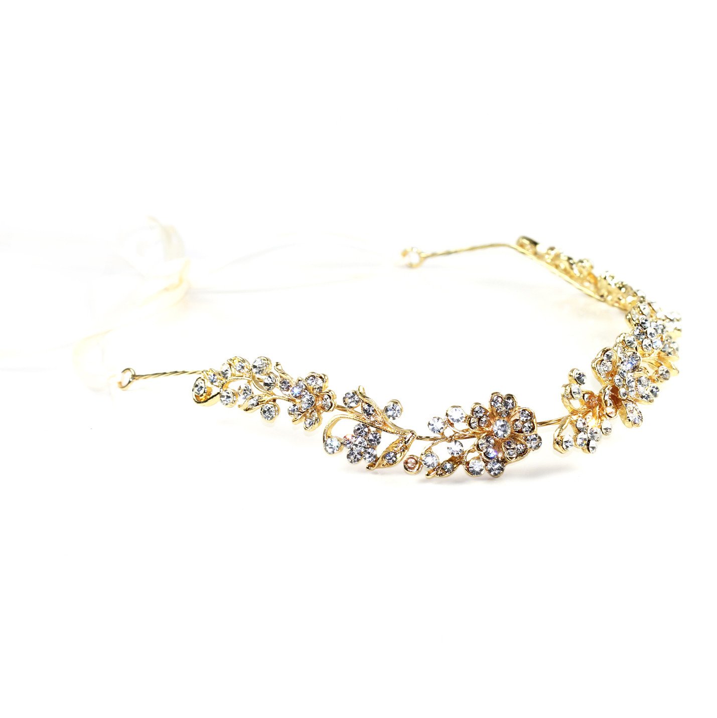 Elegant Crystal Vines Headpiece featuring sparkling glass rhinestones and silk ties, designed for a perfect fit and stylish look.