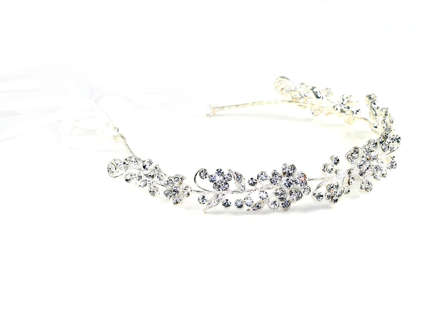 Elegant Crystal Vines Headpiece featuring sparkling glass rhinestones and silk ties, designed for a perfect fit and stylish look.