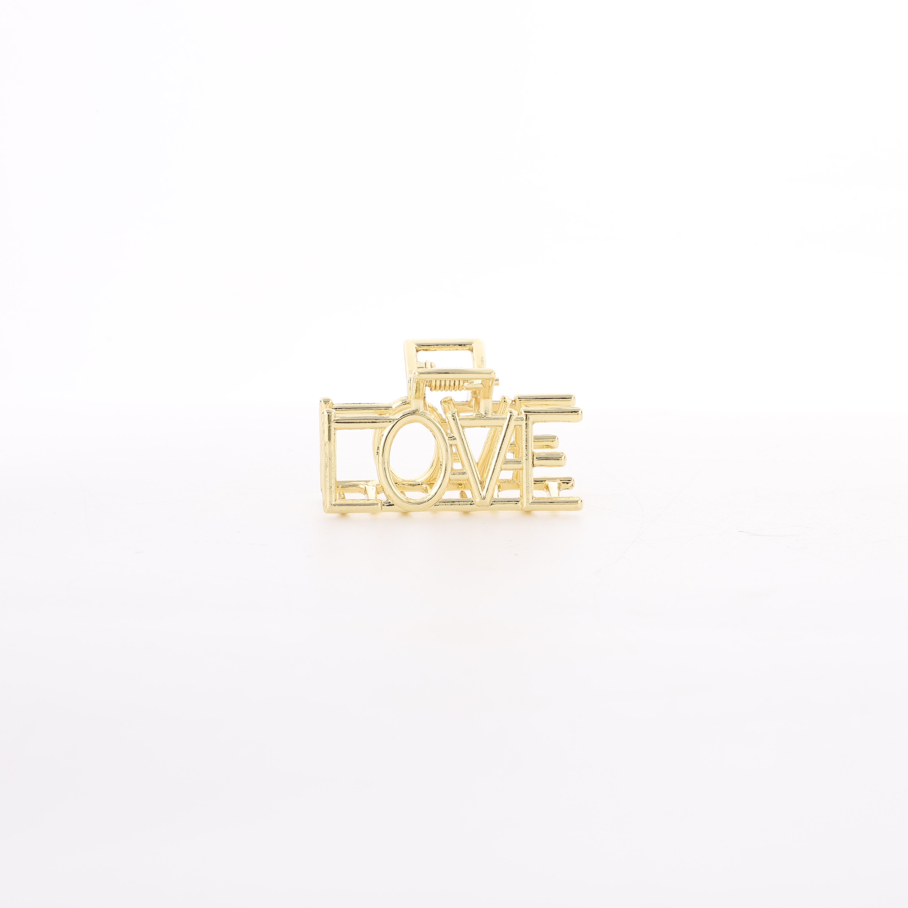 A duo set of small metal claw clips in Kiss & Love design, showcasing their shiny finish and compact size.