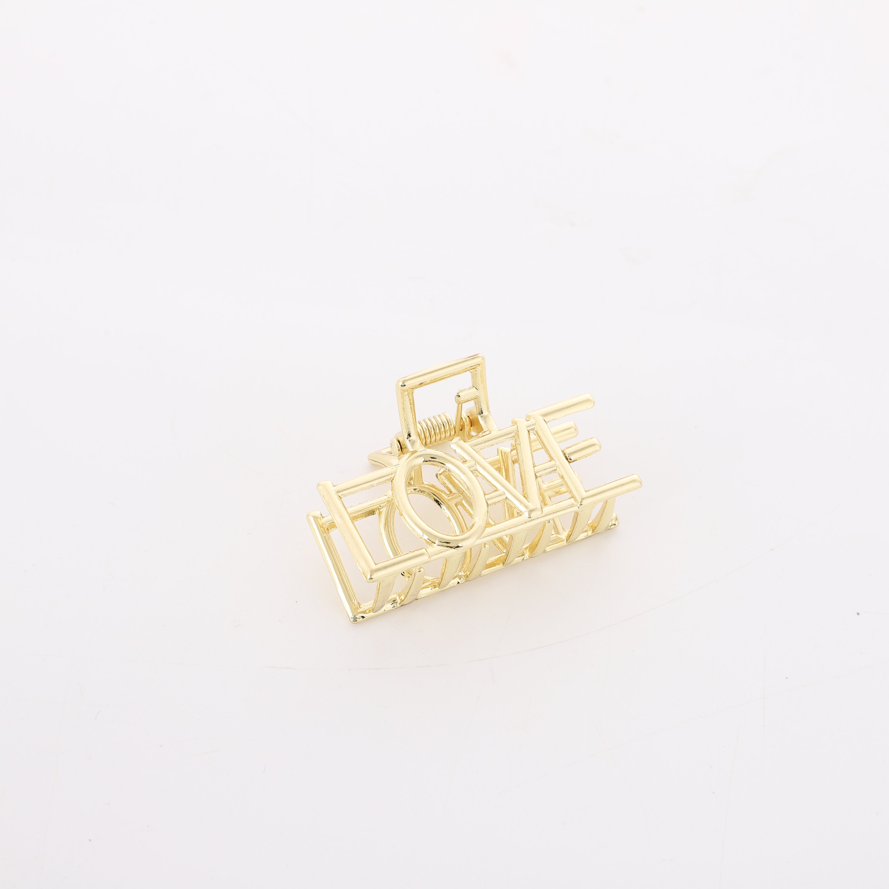 A duo set of small metal claw clips in Kiss & Love design, showcasing their shiny finish and compact size.