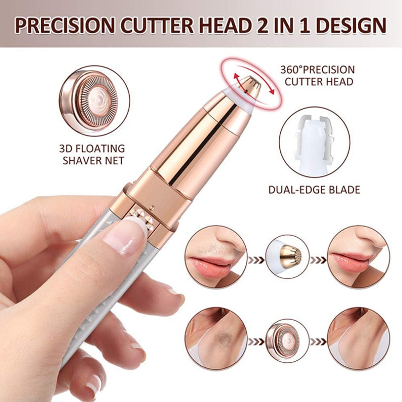 Electric Facial Epilator for painless hair removal and eyebrow trimming, featuring a sleek design and built-in light.