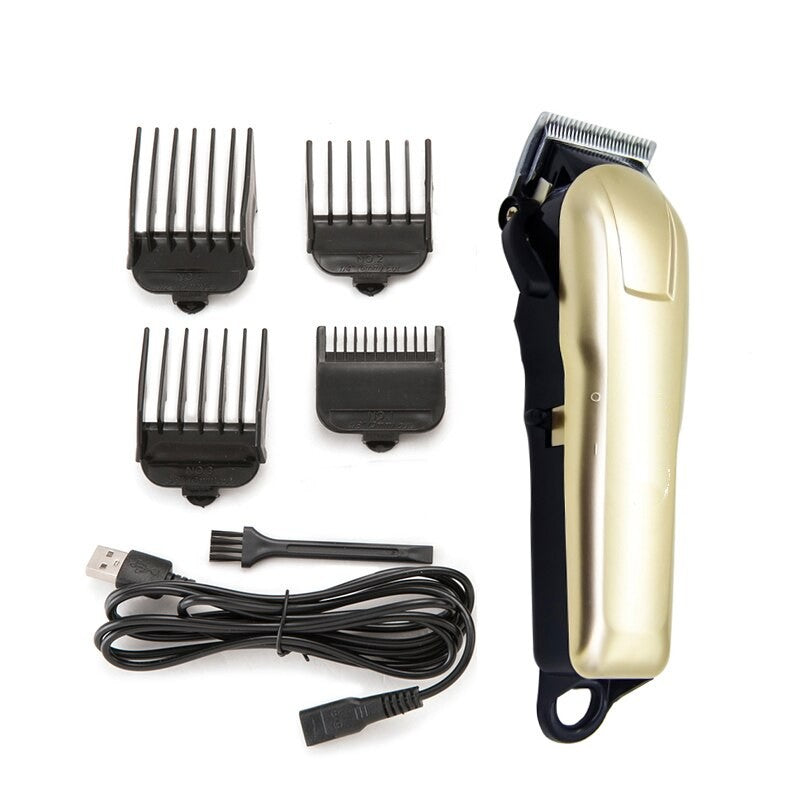 Electric Golden Hair Clipper with stainless steel blade and ergonomic design, suitable for professional hair cutting.