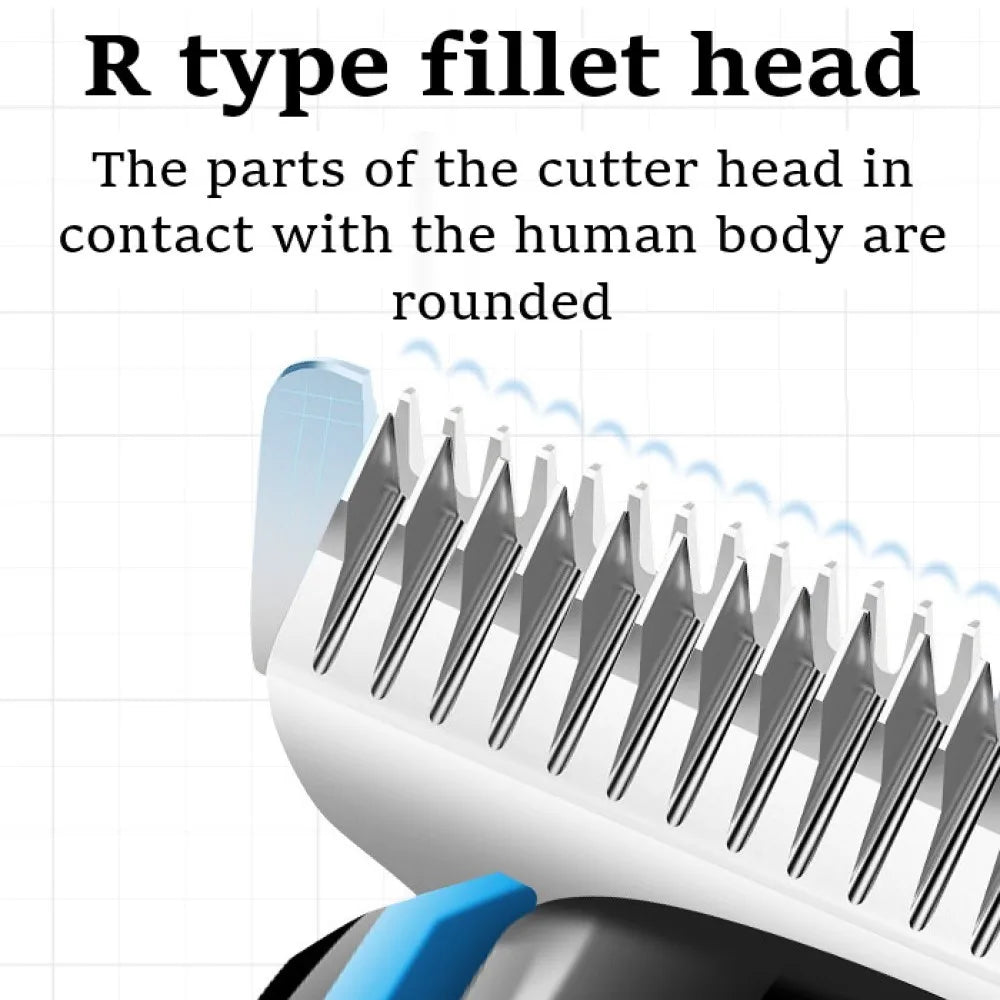 Electric Hair Clipper with limit combs and USB cable, designed for men's grooming.