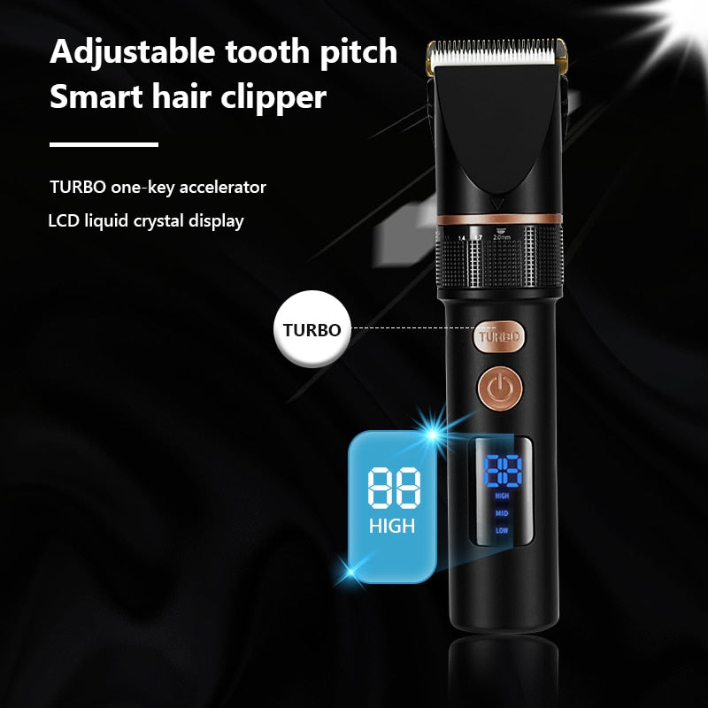 Electric Hair Clipper Rechargeable Hair Trimmer for Men with LED display and detachable blades, ideal for precise hair cutting.