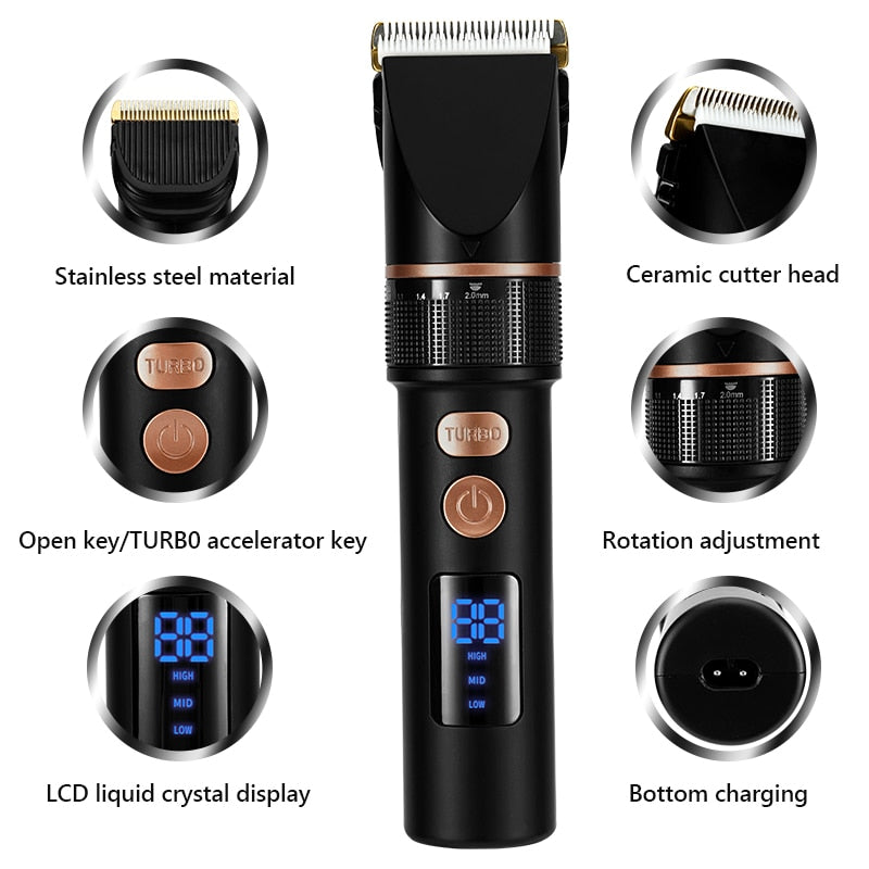 Electric Hair Clipper Rechargeable Hair Trimmer for Men with LED display and detachable blades, ideal for precise hair cutting.