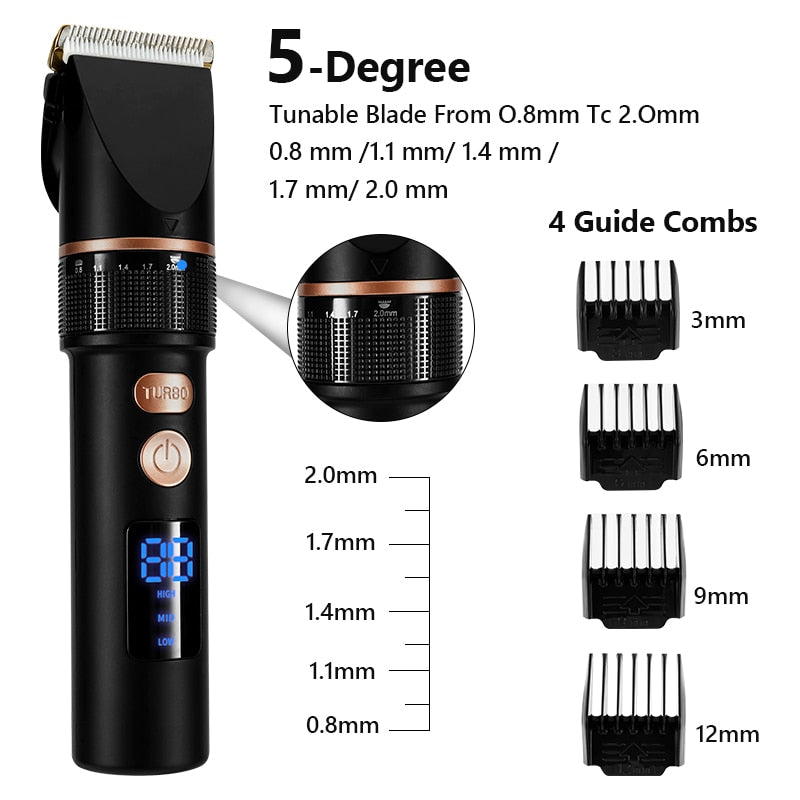 Electric Hair Clipper Rechargeable Hair Trimmer for Men with LED display and detachable blades, ideal for precise hair cutting.