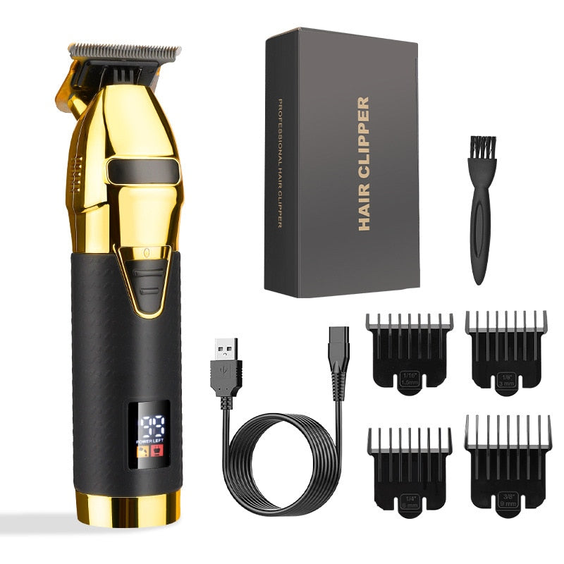 Electric Hair Cutting Machine with LCD display and limit combs, designed for professional haircuts and beard trimming.