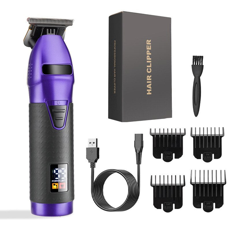 Electric Hair Cutting Machine with LCD display and limit combs, designed for professional haircuts and beard trimming.