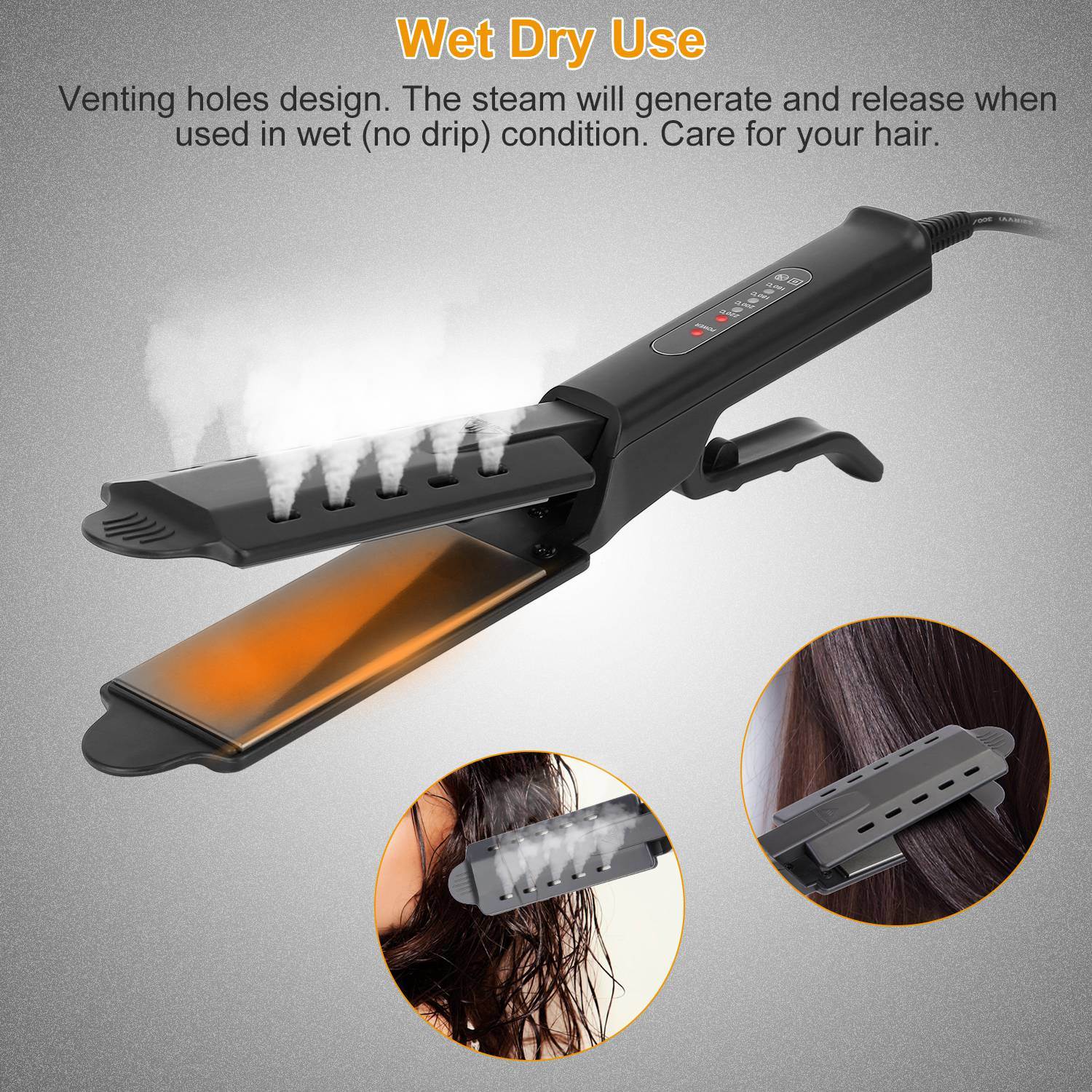 Electric Hair Straightener with ceramic plates and ergonomic scissor-shaped handle, designed for all hair types.