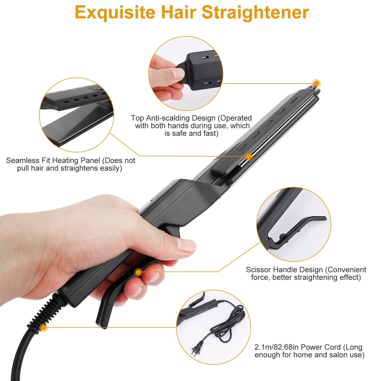 Electric Hair Straightener with ceramic plates and ergonomic scissor-shaped handle, designed for all hair types.