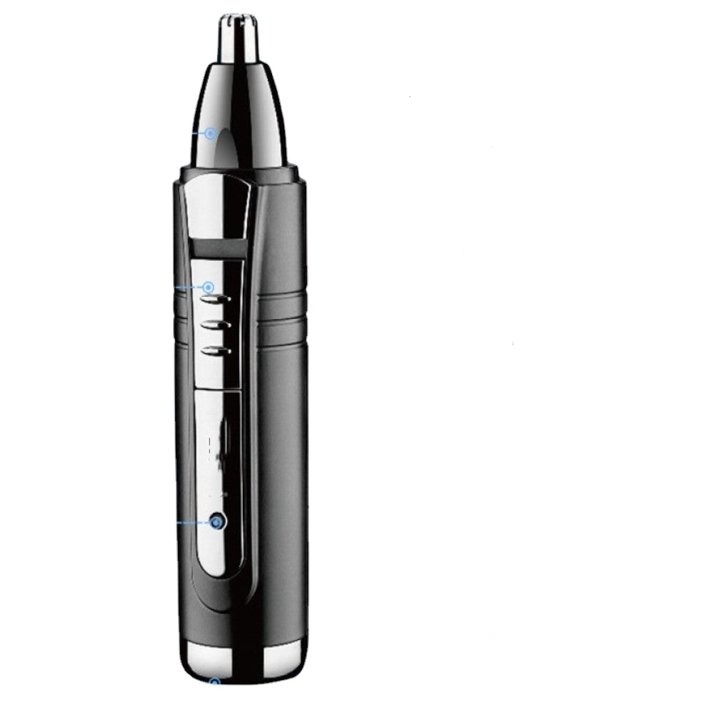 Electric Nose and Ear Trimmer, a sleek 2-in-1 grooming tool for men, featuring a rechargeable design and precision shaving head.