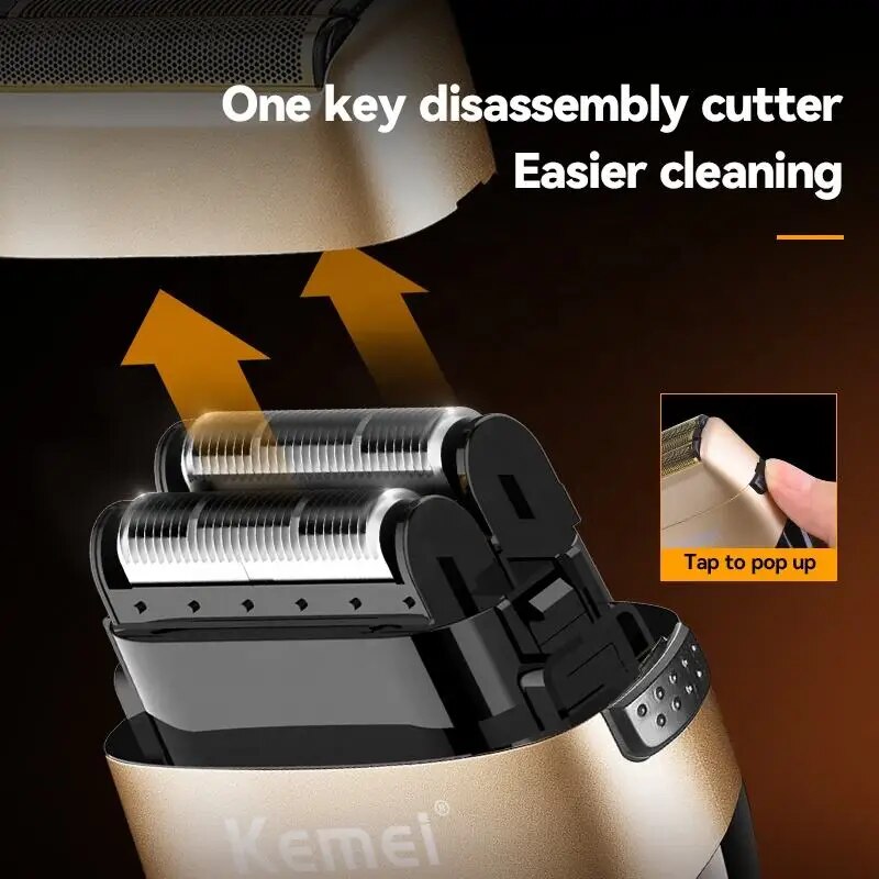 Electric Razor Electric Shaver with LED display, waterproof design, and stainless steel blades, ideal for men's grooming.