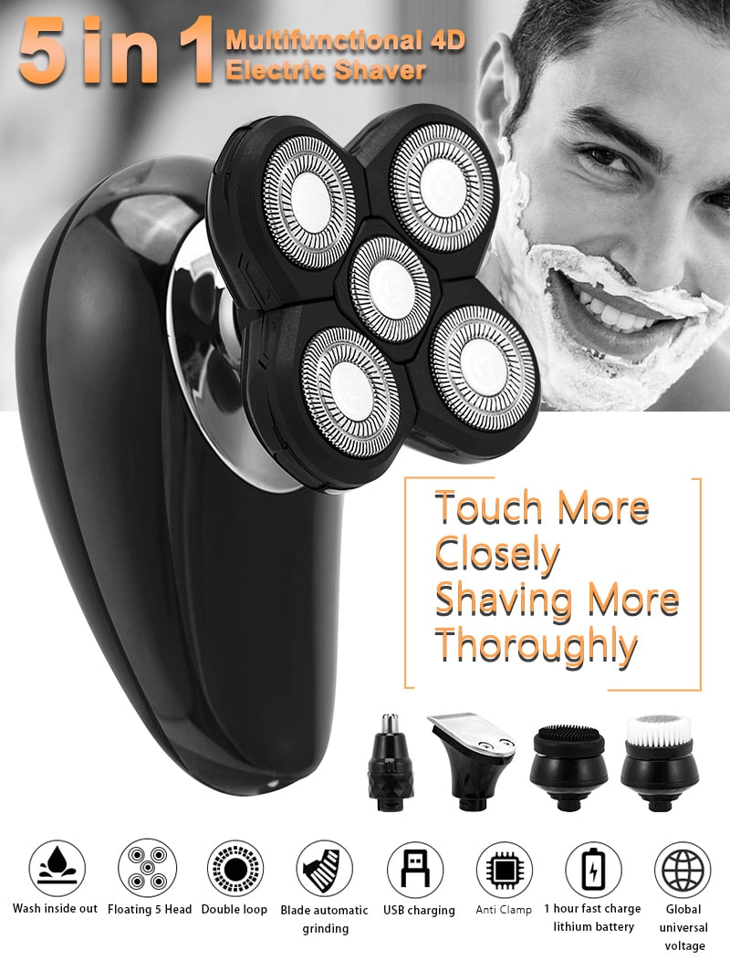 Electric Razor for Men with LED display, ergonomic design, and various grooming attachments for a complete shaving experience.