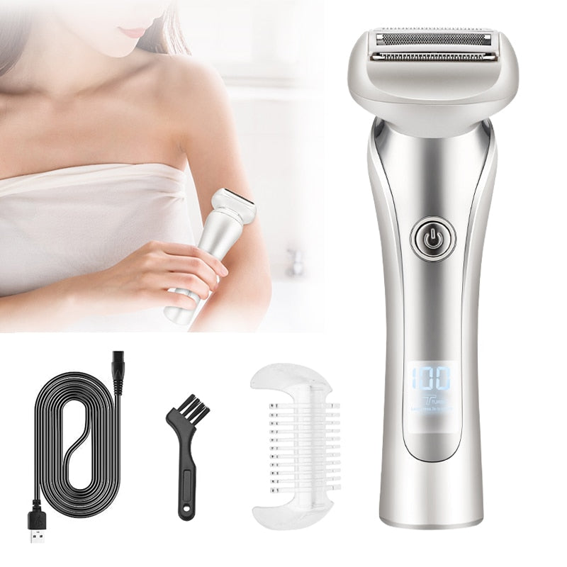 Electric Razor for Women featuring ergonomic design, dual blades, and waterproof capabilities for painless shaving.