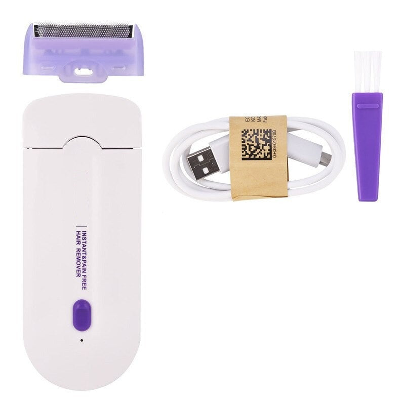 Electric Rechargeable Sense-Light Technology Painless Hair Removal Device with detachable heads for versatile hair removal.