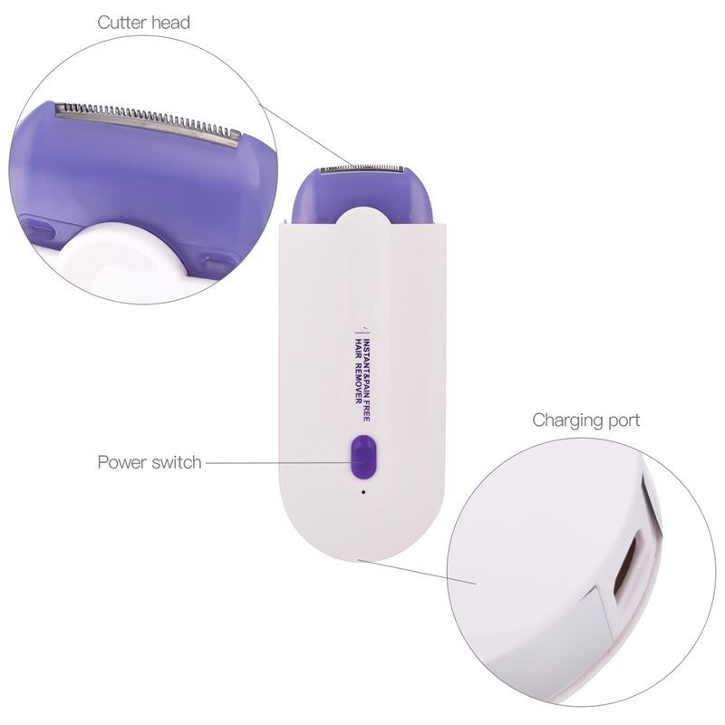 Electric Rechargeable Sense-Light Technology Painless Hair Removal Device with detachable heads for versatile hair removal.