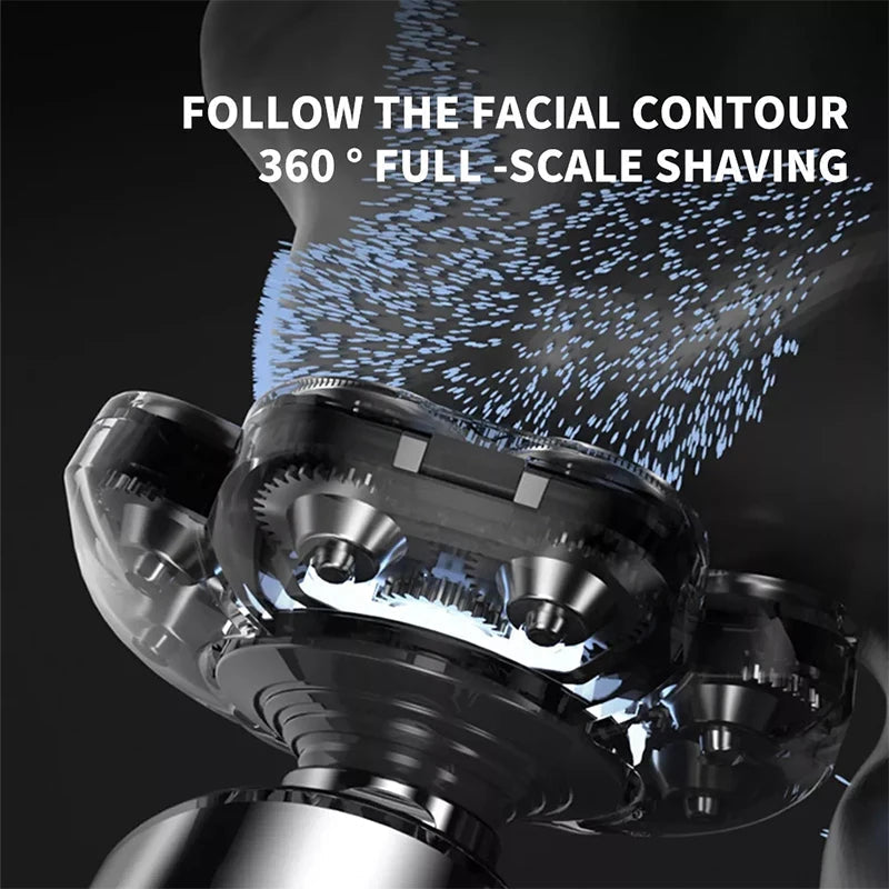 Electric Shaver Beard Hair Trimmer with multiple attachments and USB charging cable, designed for wet and dry use.