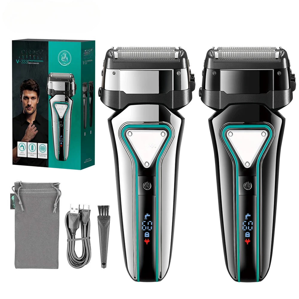 Electric Shaver Professional Razor with floating cutter head and LED display, designed for waterproof use and precision shaving.