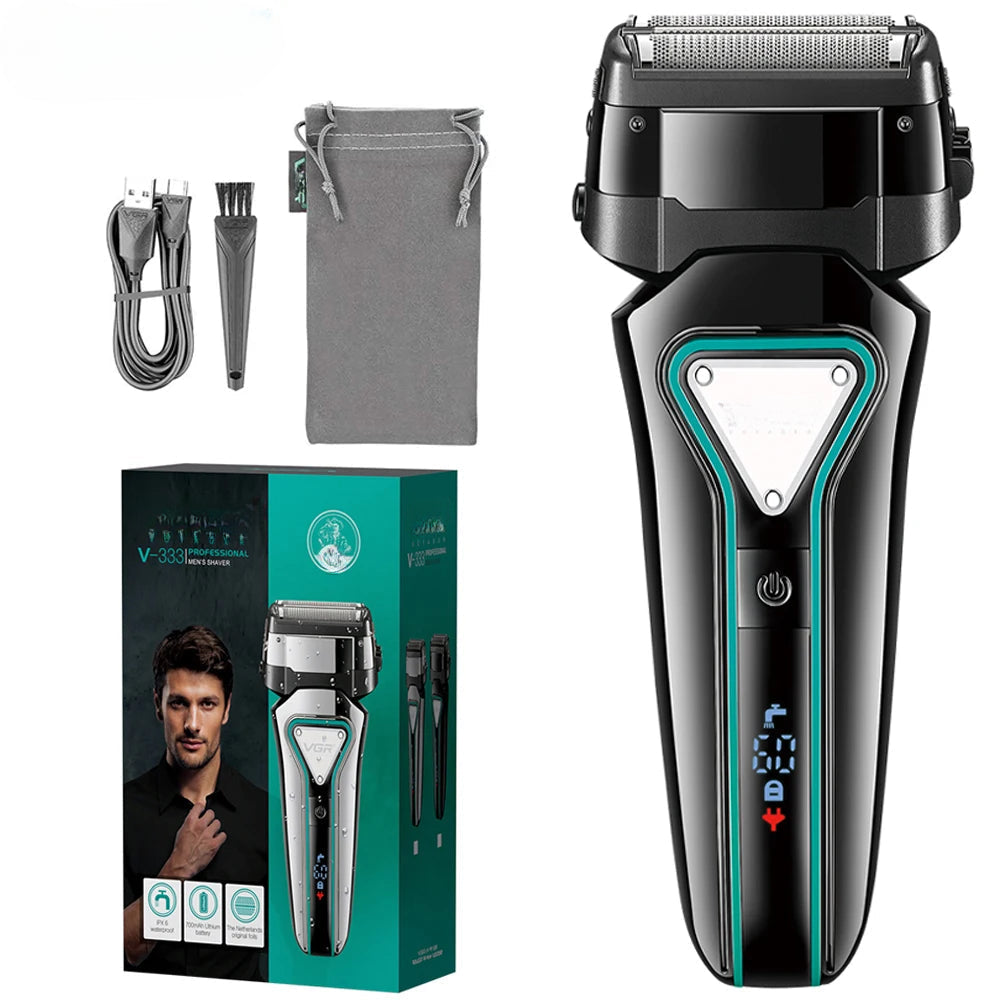 Electric Shaver Professional Razor with floating cutter head and LED display, designed for waterproof use and precision shaving.