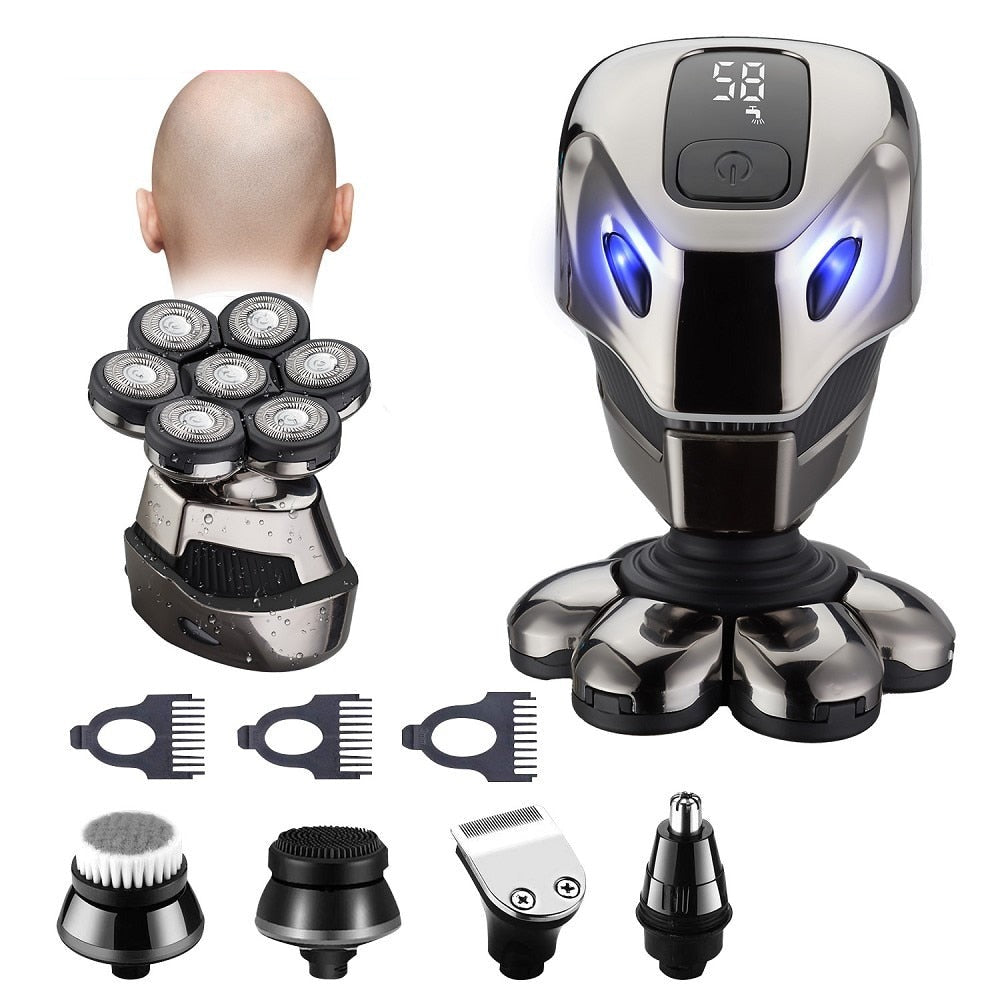 Electric Shaver Razor for Men with digital display and grooming attachments, designed for wet and dry shaving.